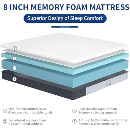 wowttrelax Single Mattress 3ft, 8 Inch Single Memory Foam Mattress, Medium Firm with Soft Fabric Fire Resistant Barrier, Removable cover single bed mattress 90x190x20cm