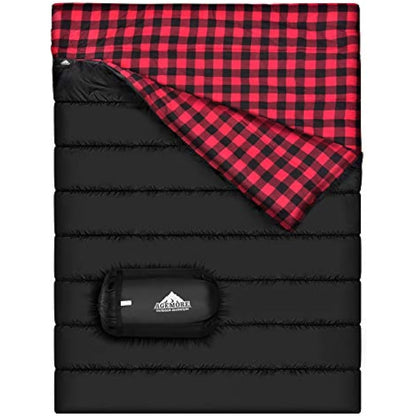 Double Cotton Flannel Sleeping Bag for Camping, Hiking, or Hiking. Queen 2 Cold Weather Waterproof Sleeping Bag for Adults or Teenagers.
