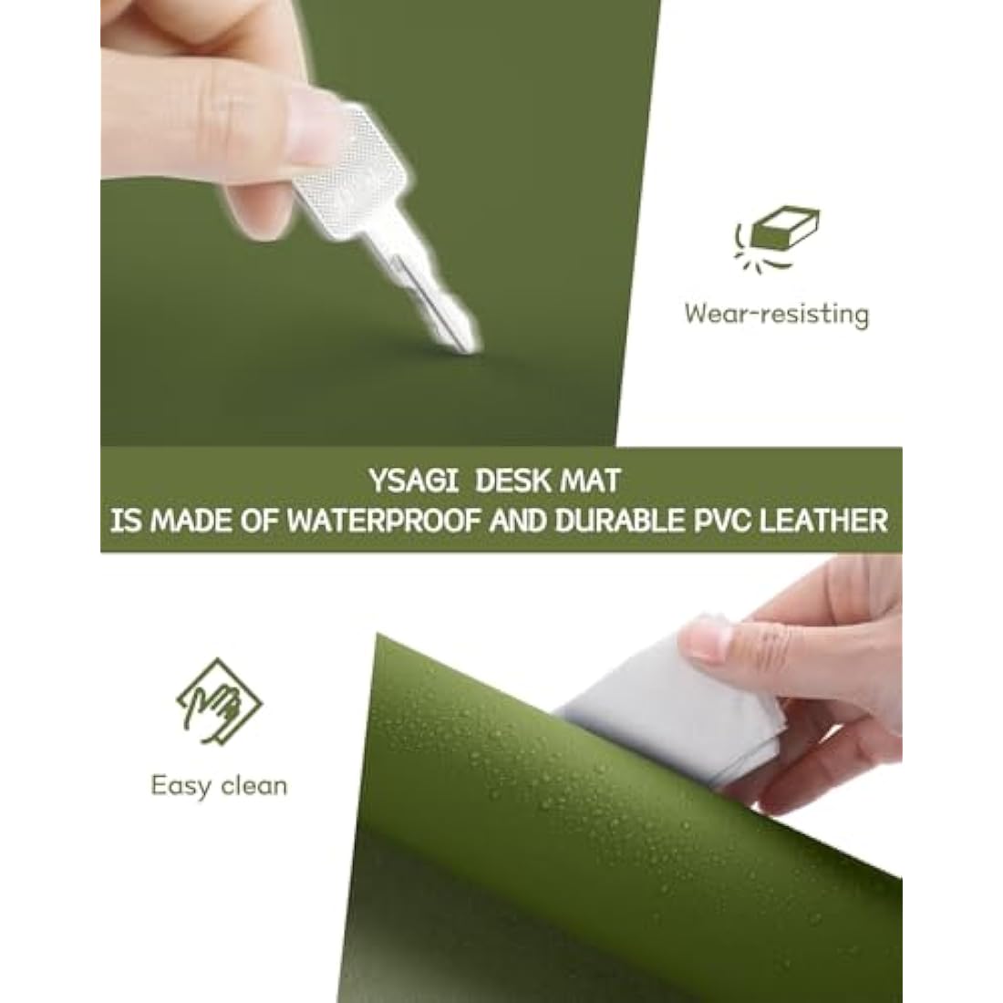 YSAGi Non-Slip Desk Pad, Waterproof PVC Leather Desk Table Protector, Ultra Thin Large Mouse Pad, Easy Clean Laptop Desk Writing Mat for Office Work/Home/Decor (60 x 35 cm, Grass Green)