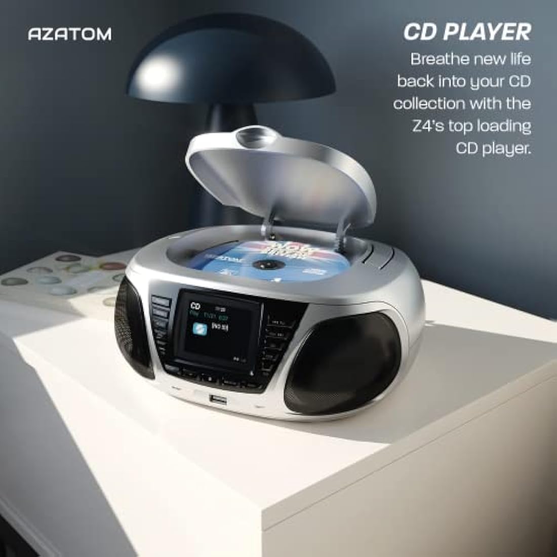 Portable CD Player with DAB/DAB+/FM Digital Radio | Bluetooth & USB MP3 Player | Large Display | Battery & Mains Powered (6x”C”) | Perfect for Home, Office or Outdoors | AZATOM Zenith Z4 (Silver)