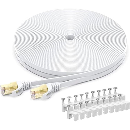 BUSOHE Cat 8 Ethernet Cable 40m, High Speed Flat Gigabit RJ45 Lan Network Cable, 40Gbps 2000Mhz Internet Patch Cord Compatible with Router, Modem, PC, Laptop, Printer