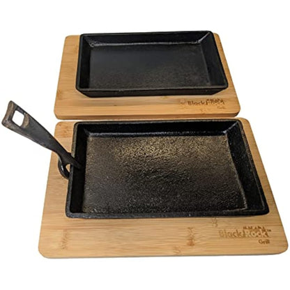 Black Rock Grill Cast Iron Skillet, Sizzler Plate, Fajita Skillet + Wooden Board 2 Set