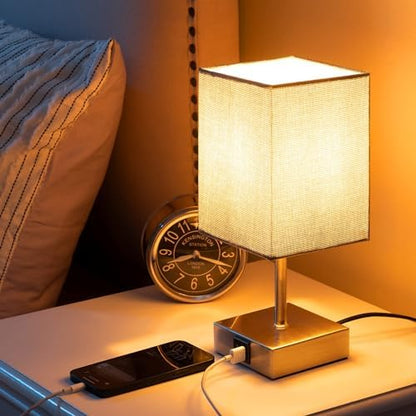 EDISHINE Bedside Lamps Set of 2, 3 Way Dimmable Table Lamp with USB A+C Charging Ports, Touch Lamps for Bedroom, Living Room, Grey (LED Bulbs Included)