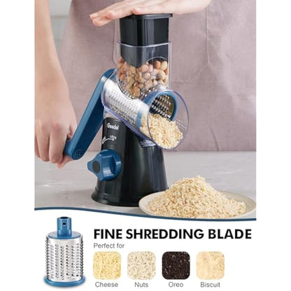 Geedel Rotary Cheese Grater, Vegetable Slicer with 3 Drum Blades, Grater for Kitchen Faster and Easy Cutting, Rotary Drum Grater Ideal for Cheese, Cucumber, Carrot, Potato etc