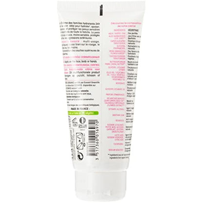 SO'BiO étic Hydra Aloe Vera 24 Hours Hypoallergenic Sensitive and Reactive Skin Cosmebio Moisturizing Family Cream, 100 ml