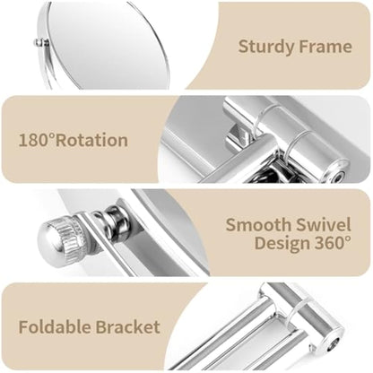 BTremary 9” Large Wall Mounted Makeup Mirror 1X/7X Double-Side Bathroom Magnifying Mirror 360 Swivel Vanity Mirror Extendable Shaving Wall Mount Cosmetic Mirror for Men and Women, Chrome