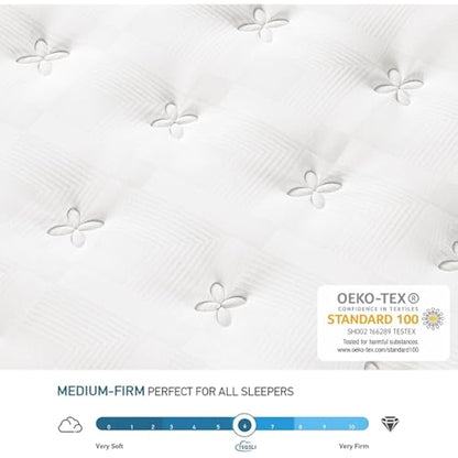TeQsli 3FT Single Mattress 10 Inch Gel Memory Foam Pocket Spring Hybrid Mattress Medium Firm Orthopedic - Edge Support & OEKO-TEX Certified in a Box 90x190x25cm