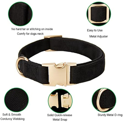 YUDOTE Ultra-soft Dog Collar Natural Cotton Corduroy Made for Large Dogs with Sensitive Skin,Black