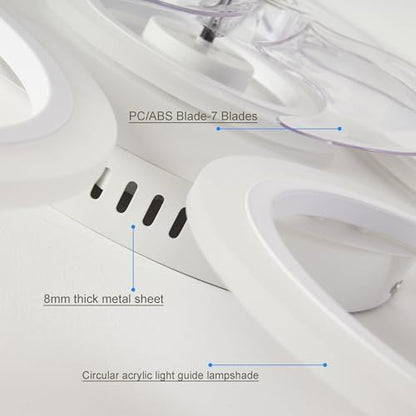 WODA Shang Mao Ceiling Fan with Light, White, L90cm, Dimmable LED Living Room Bedroom Fan Light with Remote Control, 6-Speed, Memory, Timer, APP