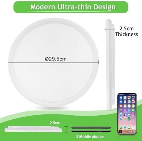 LQIKARL Led Ceiling Light 【2 Pack】 Dimmable Ceiling Light 3000K, 4000K, 6500K 10 Level Brightness Adjustment, 24W 3000Lm Flush Led Ceiling Lights with Remote Control for Bathroom Bedroom Kitchen