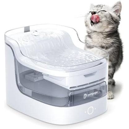 PETGUGU Cat Water Fountain for Drinking, 2L Ultra-Quiet Automatic Pet Water Dispenser for Cats & Dogs, App Controlled with Wireless Pump, 8-Layer Filter, Hygienic Fresh Water, 2.4G WiFi (PF1L)