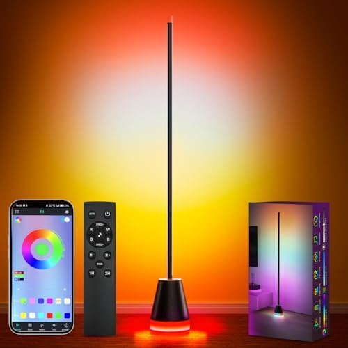 Keepsmile Smart Corner Floor Lamp,16 Million Color Changing RGB LED Light with Remote and APP,Bright Tall Standing Lamp for Living Room with Music Sync,Timing,Modern Moon Lamp for Party,Bedroom