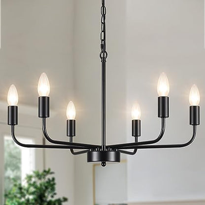 MRHYSWD Black Chandeliers Ceiling Lights Living Room, 6 Lights Pendant Light Fitting Industrial Ceiling Lighting for Kitchen Dining Room Bedroom Hall, Height Adjustment, E14 Bulbs (Exclude)