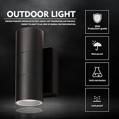 CELAVY Outdoor Wall Lights, Up Down Outside Wall Lights Mains Powered, IP65 Waterproof Modern Front Door Porch Light 3000K 10W Aluminium, Exterior LED Wall Lighting Sconce GU10 Bulb Included, Black