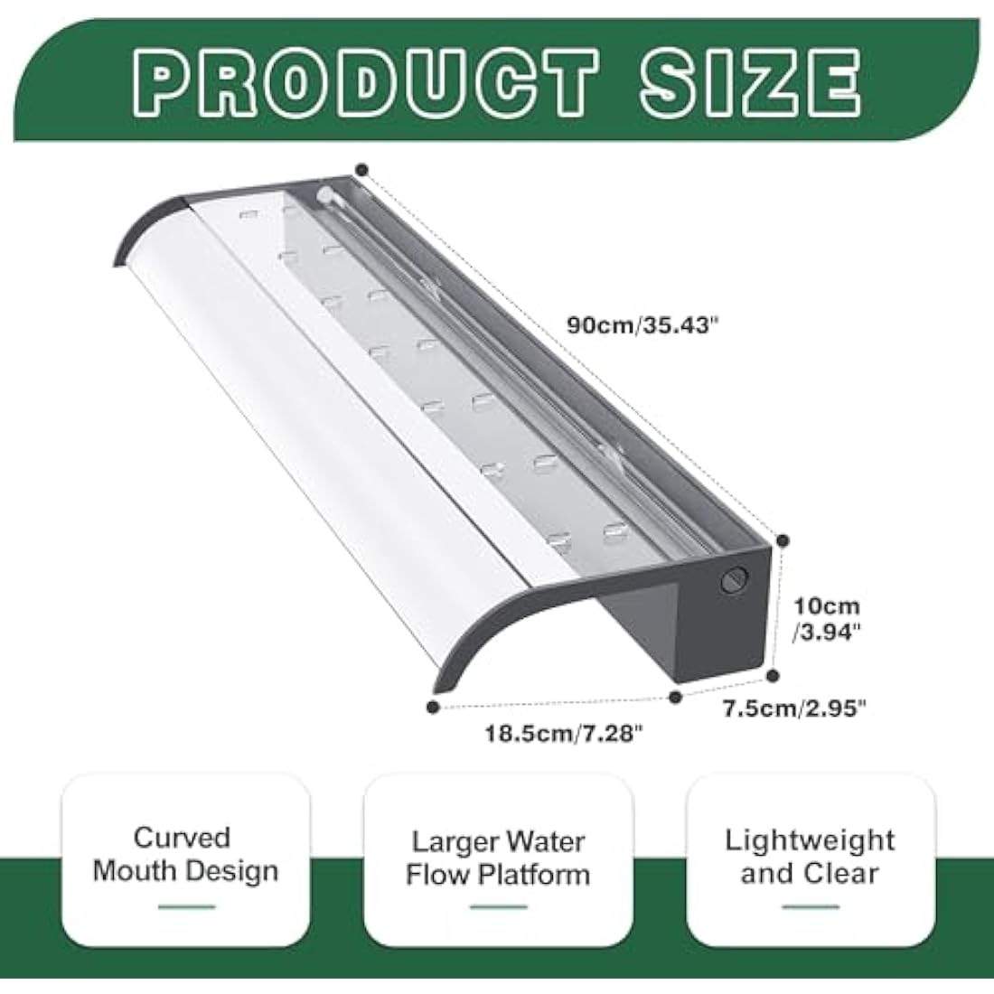 LONGRUNNEW Pond Waterfall Blade Kit, 90cm Acrylic Pool Fountain with Accessories, Width 18cm Curved Outlet Spillway for Garden Patio Pond Decoration