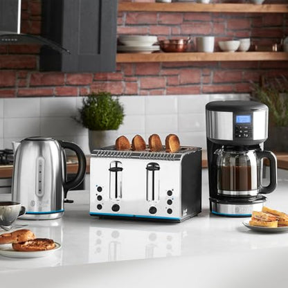 Russell Hobbs 4 Slice Buckingham Toaster with Fast toast technology - (Blue light strip indicates toasting, Independent & Extra wide slots, 2400W,