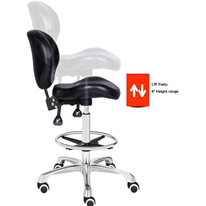 Kaleurrier Adjustable Stools Drafting Chair with Backrest & Foot Rest,Tilt Back,Peneumatic Lifting Height,Swivel Seat,Rolling wheels,for Studio,Dental,Office,Home Desk Chairs (Black)