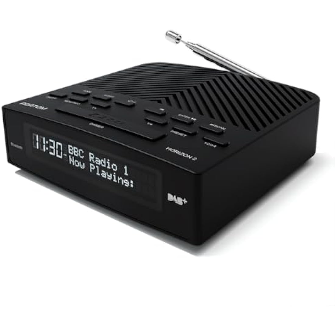 AZATOM Horizon 2 Black DAB+ & FM Radio, Dual Alarm Clock, Bluetooth, USB Mobile Charger, Mains & Battery Powered, Headphone Aux Input