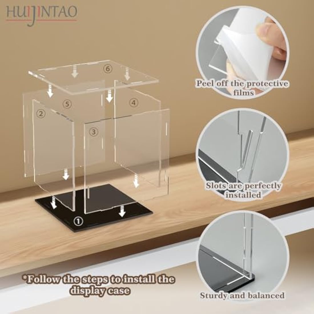 HUIJINTAO Clear Acrylic Display Case Countertop Box Cube Organizer Stand Dustproof Protection Showcase for Action Figures/Toys/Collectibles(9x9x9inch;23x23x23cm)