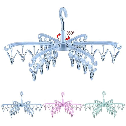 GmeDhc Indoor Outdoor Clothes Airer, 24 Pegs, Foldable, Rotable Sock Airer for Fabric Nappies, Bras, Towel, Underwear, Scarf, Gloves