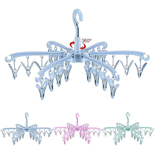 GmeDhc Indoor Outdoor Clothes Airer, 24 Pegs, Foldable, Rotable Sock Airer for Fabric Nappies, Bras, Towel, Underwear, Scarf, Gloves