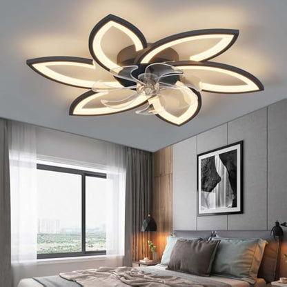YUNZI Mute Ceiling Fan with Light with Remote Control, LED Dimmable Fan Ceiling Lamp, Modern Ceiling Fan Lighting for Living Room Bedroom Office, Adjustable 6 Speeds, Black 78CM
