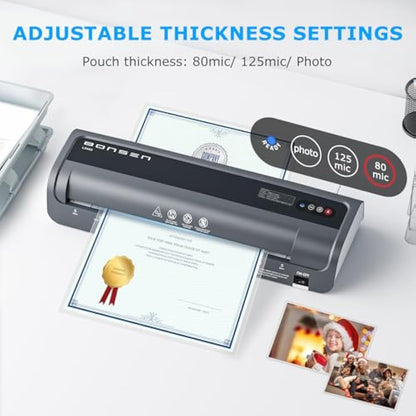 BONSEN A3 Laminator Machine with 100 Laminating Pouches, Never Jam Technology, 125mic Thick Laminating for School, Office, Restaurant, Home, Black, L3402