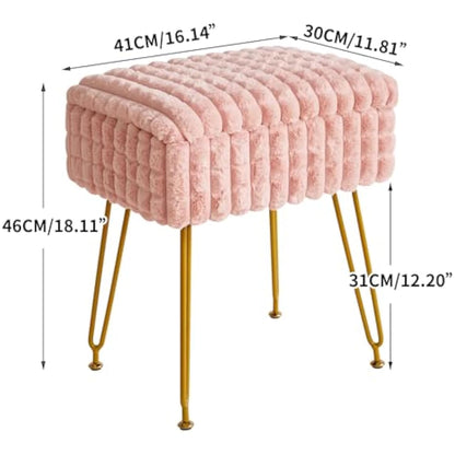 IBUYKE Rectangle Vanity Chair with Storage Space, Footrest Footstool Ottoman, Vanity Stool, Dressing Table Chair, with Anti-Slip Feet, for Makeup Room, Bedroom, Square grid pattern, Pink WBD004P