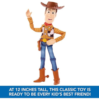 Mattel Disney Pixar Toy Story Roundup Fun Woody Large Talking Posable Figure, 12 Inches Tall with 20 Phrases Authentic Detail, Fabric Plush & Plastic, HFY35