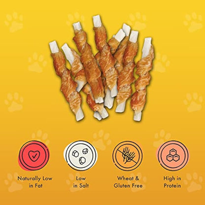 Pet Munchies Chicken Twists Dog Treats, Premium Grain Free Dental Sticks with Natural Real Meat, Low in Fat and High in Protein 80g (Pack of 8)