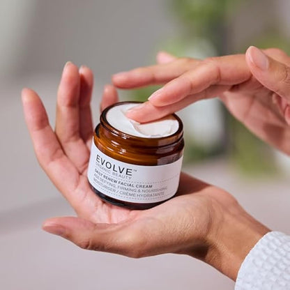 Evolve Organic Beauty - Daily Renew Facial Cream with anti-ageing Peptides, Hyaluronic Acid, vitamin E | Certified Organic Vegan Clean Beauty (2 oz | 60 mL) - For Normal to dry skin