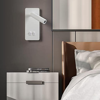 uksunvi LED Wall Mounted Lamp,Bedside Reading Wall Light,12W LED Wall Lamp, Adjustable Spotlight （3W +9W 3000K Warm Light） (White Rectangle)