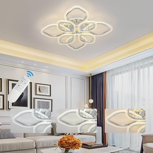 Qcyuui LED Leaf Ceiling Lamp Chandeliers, Modern Flush Mount Ceiling Light 100 W Acrylic Dimming Close to Ceiling Lighting Fixture for Lounge Dining Room Kitchen, with Remote/8-Head