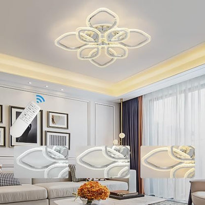 Qcyuui LED Leaf Ceiling Lamp Chandeliers, Modern Flush Mount Ceiling Light 100 W Acrylic Dimming Close to Ceiling Lighting Fixture for Lounge Dining Room Kitchen, with Remote/8-Head