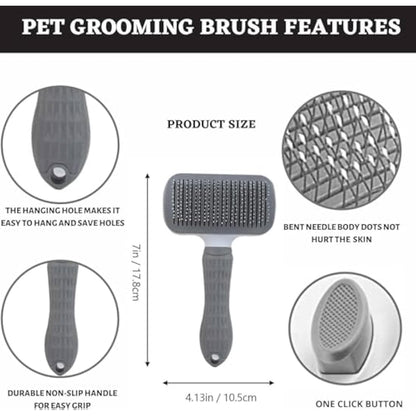 Self Cleaning Slicker Brush for Dogs,Cats, Rabits,Puppies etc, Laadi Cat Brush Dog Brushes For Grooming,Dog Brushes For Shedding,Cat Brushes for Long haired Cats Dogs. (Grey)