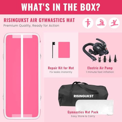 RISINGUKST Air Gymnastics Track Tumbling Mat Inflatable, 6.6ft 10ft 13ft 16ft 20ft Training Mats 4/8 Inch Thickness, Air Roller Air Barrel