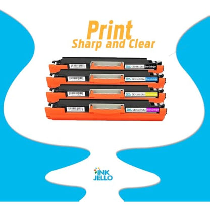 InkJello Compatible Toner Cartridge Replacement for HP Colour LaserJet CP1025 CP1025nw Pro 100 color MFP M175a M175nw Pro 200 CE310A CE311A CE312A CE313A (Black/Cyan/Yellow/Magenta, 4-Pack)