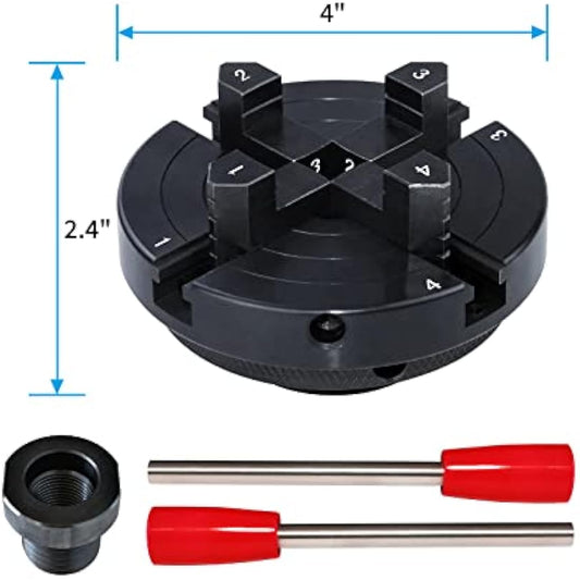 DEEFIINE 4 Inch Wood Lathe Chuck Set 1" X8TPI & 3/4" X16TPI Adapter, Self Centering 4 Jaw Wood Turning Chuck(Black)