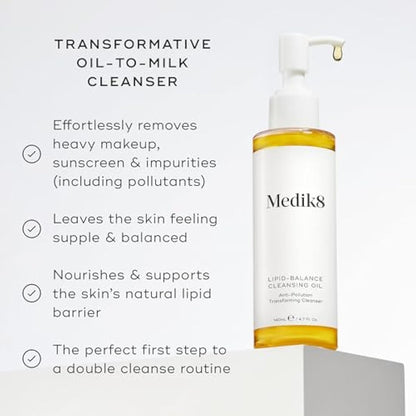 Medik8 Lipid-Balance Cleansing Oil - Makeup Dissolving Transforming Cleanser - Removes Impurities, Sunscreen & Waterproof Makeup - Nourishes & Balances Skin - All Skin Types - 140ml