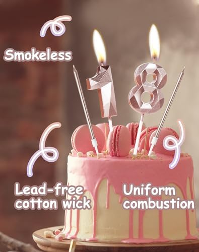 Yiran Rose Gold 13th Birthday Candles Set Number 13 Candle with Long for Cake Candle, Topper Decorations Party Wedding Anniversary