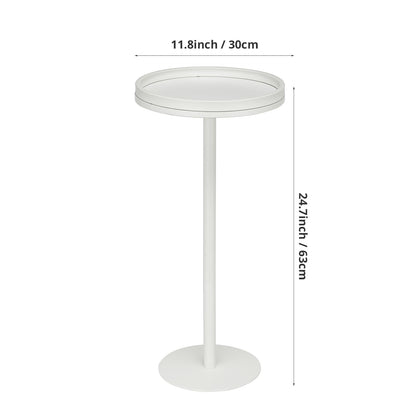 ZEXVIDA White Martini Table, Modern Small Round Side Table, Minimalist Metal & Wood Pedestal End Table with Weighted Base