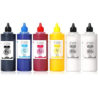 LOTSA. STYLE Premium DTF Ink Refill for Inkjet Printers Heat Transfer Film Printing (250ml x 6, CMYK Wh)