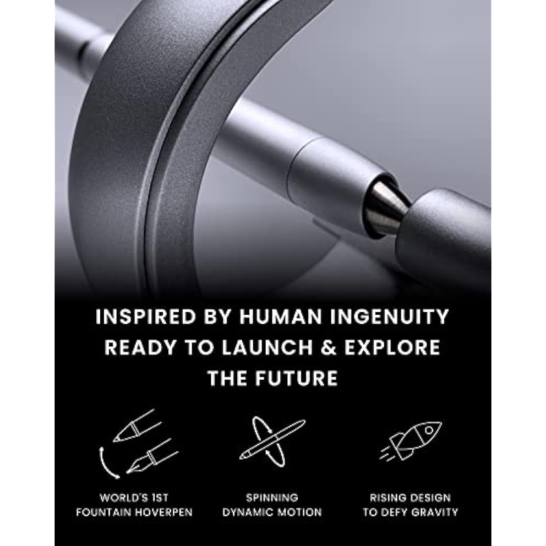 novium Hoverpen 3.0 Future Edition - Men's Luxury Pen, Fine Nib, Unique High-Tech Space Inspired Design, Futuristic Aesthetic, Free Spinning Executive Pen (Frost Silver)