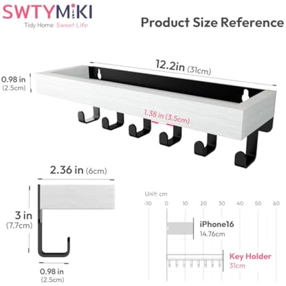 SWTYMIKI Key Holder with Wood Tray and 6 Hooks, Wall Mounted Key Racks, Key Hangers Home Decor Key Rack Mail Organizer for Hallway, Entryway, Bedroom, Mudroom, Office
