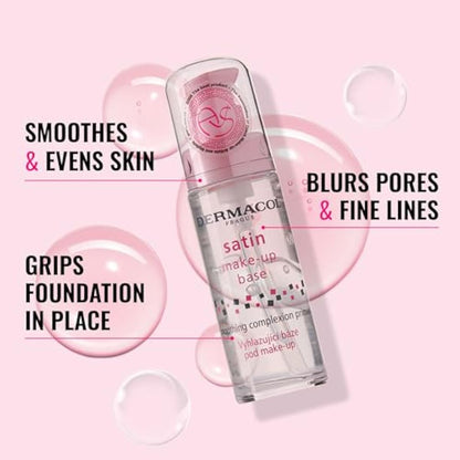Dermacol - Satin Makeup Base, Matte Face Primer for Wrinkles and Pores, Transparent Makeup Primer for Oily Skin & Dry and Combination Skin, Easy to Blend Pore Filling Primer, 30 ml