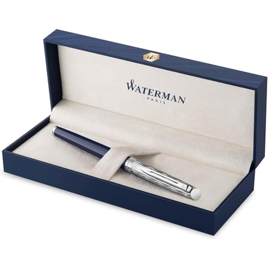 Waterman Hémisphère Rollerball Pen | Metal & Blue Lacquer | Chiselled Cap | Black Ink | Gift Box