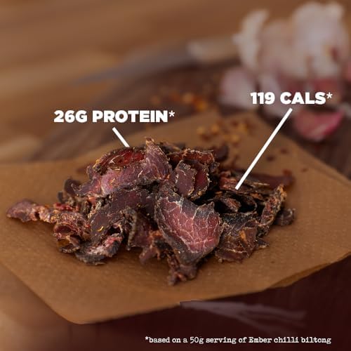Ember Snacks: Biltong Beef Jerky Chilli Flavour (4 x 250g) 1kg total - Protein Keto Snacks, Bulk Bags - Resealable for On The Go Snack