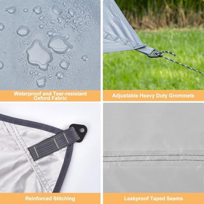 WADEO Large 12x16FT Camping Tarp, Waterproof Tarp with Heavy-Duty Fabric & Poles, Hammock Tent For Camping, Hiking, Comes with Luminous Pegs & Hammer, Easy to Set Up (Grey)