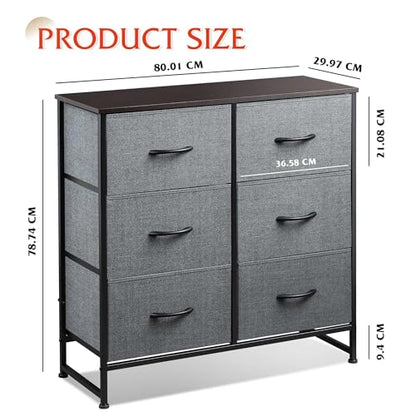 WLIVE Chest of Drawers, 6 Fabric Drawers Cabinet with Easy Pull Handle, Wood Top and Sturdy Steel Frame for Bedroom, Living Room, Black Walnut