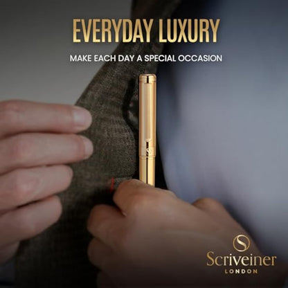 Scriveiner Luxury Fountain Pen - Stunning Gold Pen, Real Gold Plating, Schmidt Gilded Nib (Fine), Converter, Best Pen Gift Set for Men & Women, Professional, Executive, Office, Nice Pens